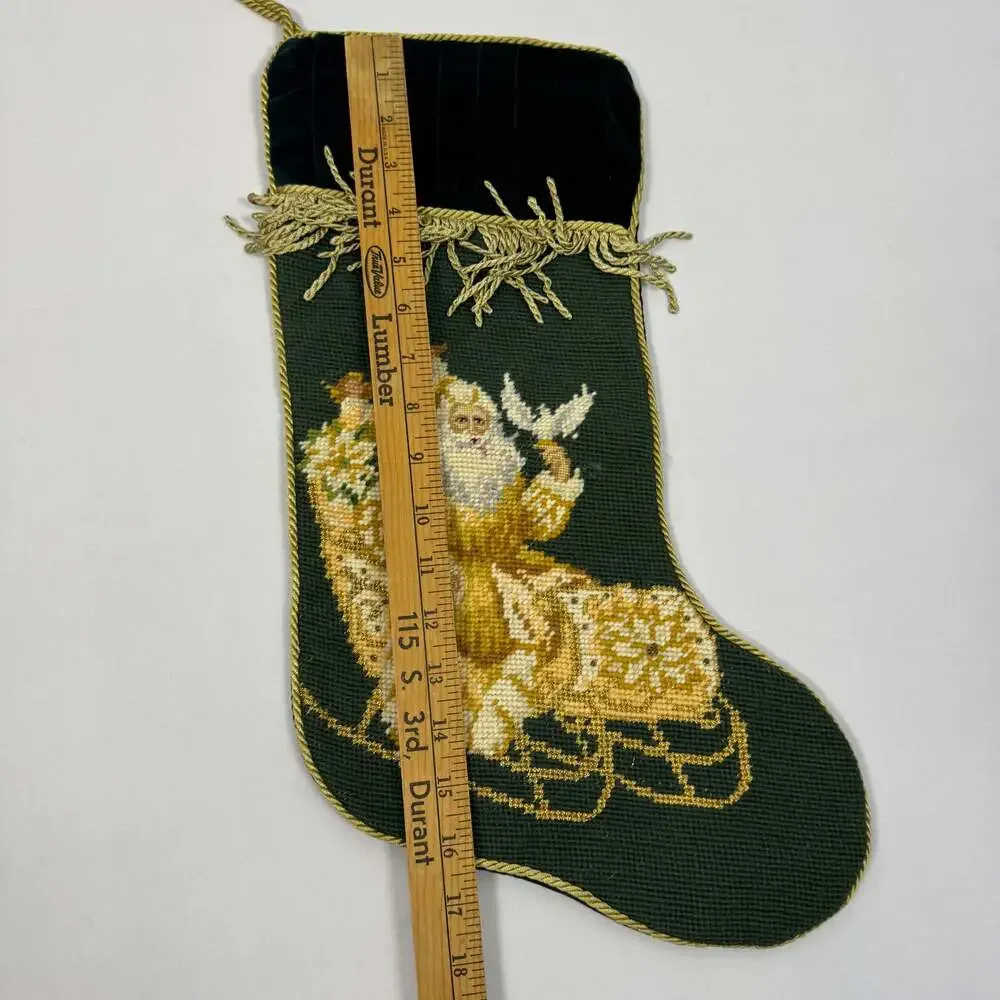 Vintage Needlepoint Christmas Stocking Santa with Sleigh - Picture 5 of 6